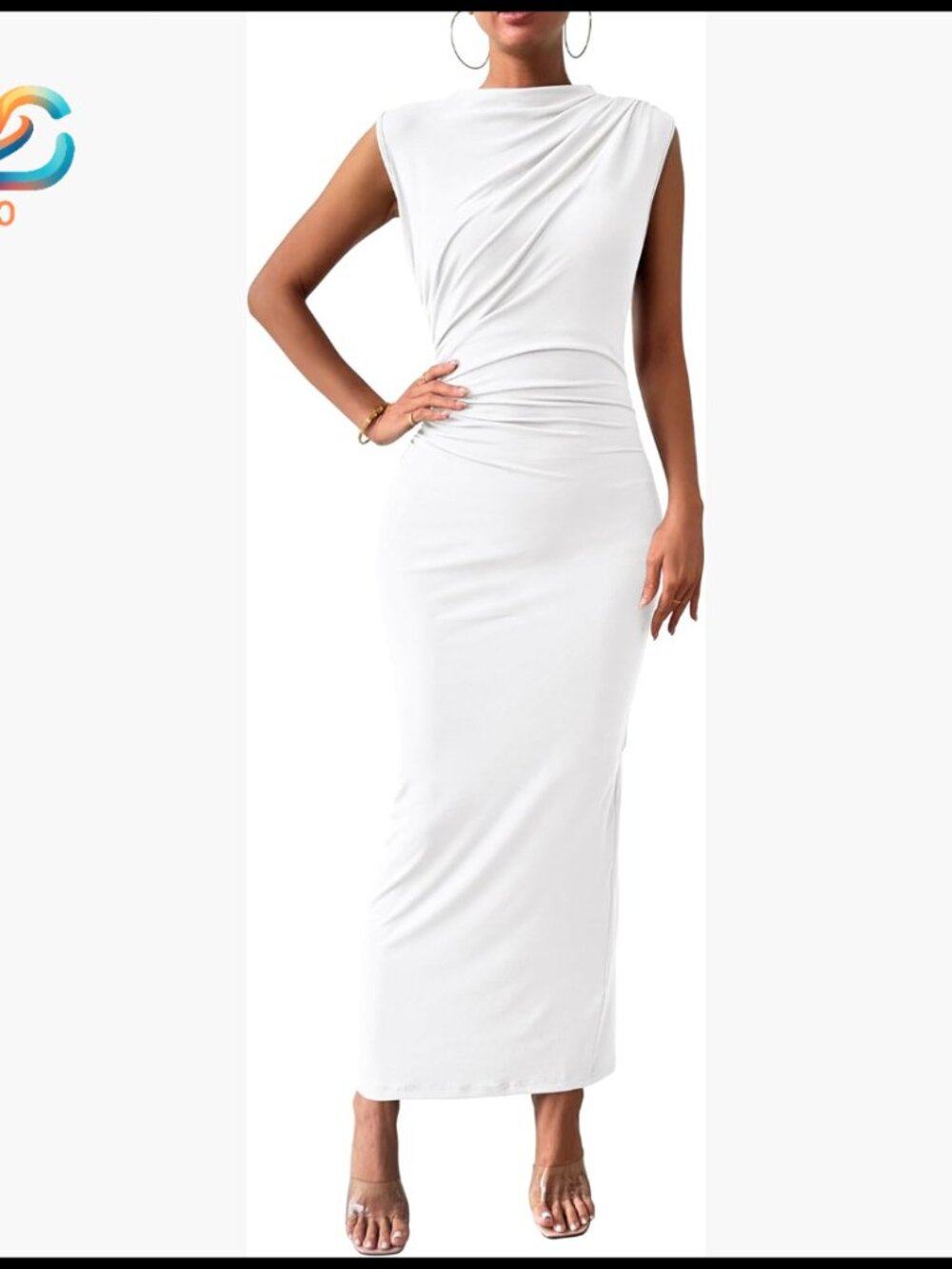 Women's Ruched Bodycon Maxi Dress Sleeveless Slit Formal Cocktail